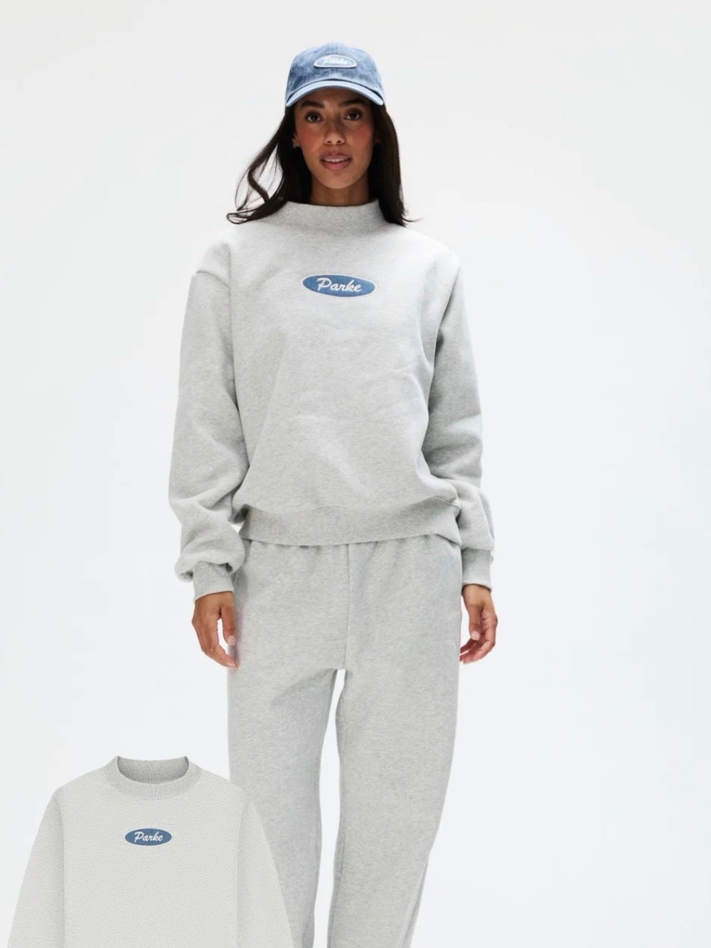 Parke Core Grey mockneck with denim patch Sweatshirt - Picture 4 of 5